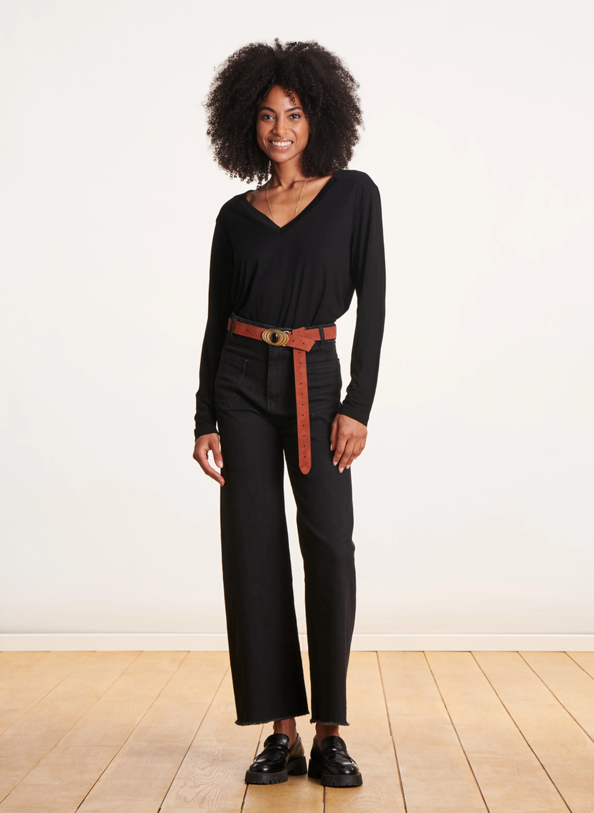 Tee-shirt droit col V | Noir