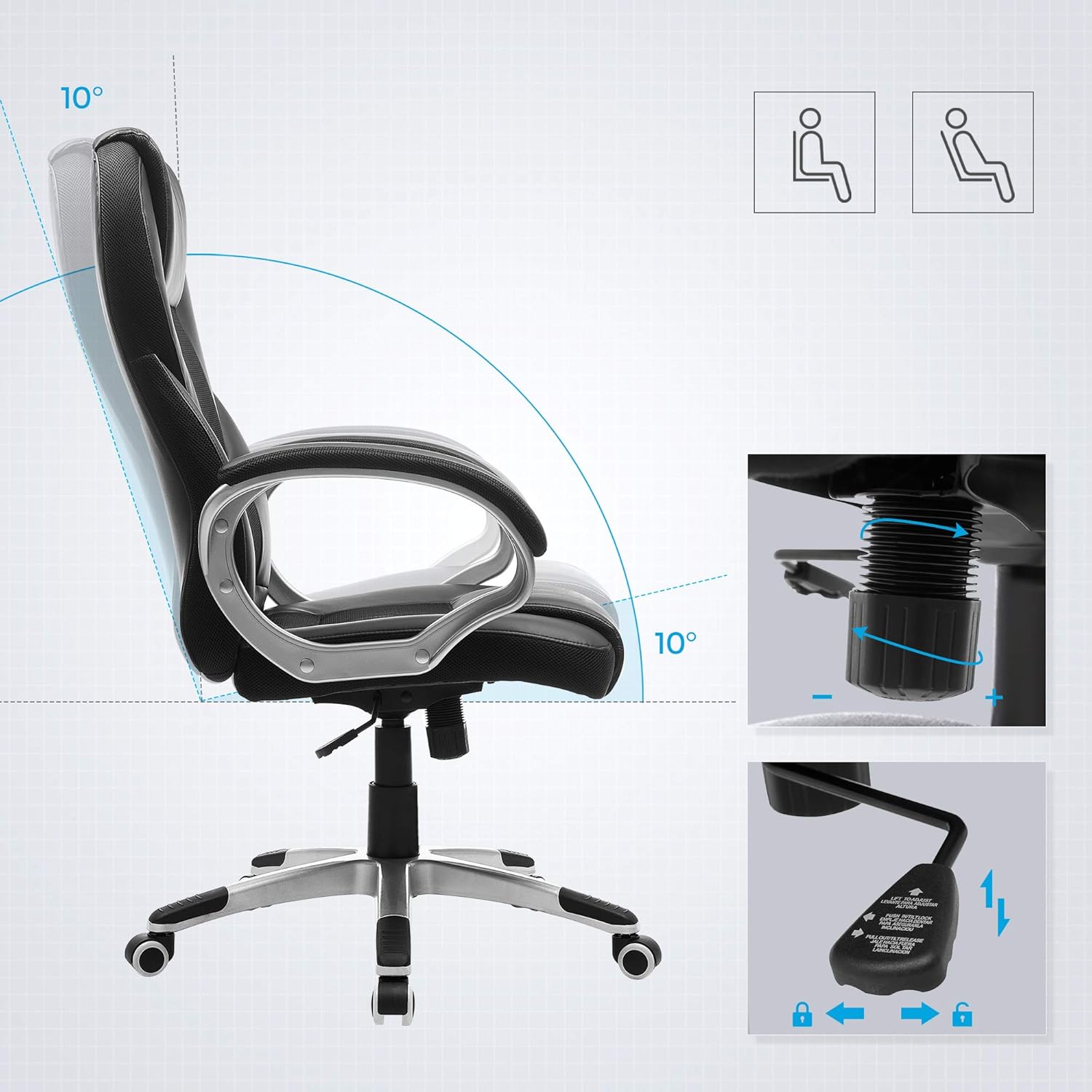 SONGMICS Bürostuhl Chefsessel Drehstuhl Computerstuhl Sitzhöhenverstellung office Stuhl Polsterung, OBG22B DN3762062