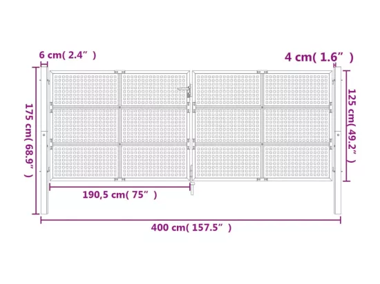 Portail de jardin anthracite 400x125 cm acier