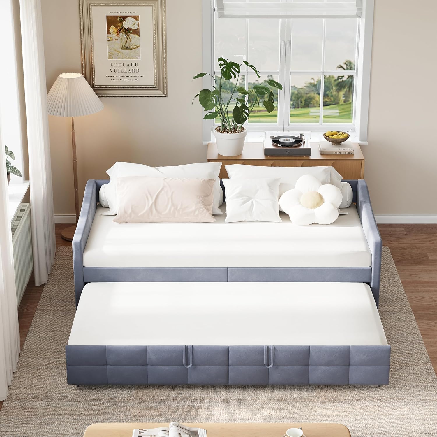 Schlafcouch Ausziehbar, Tagesbett Ausziehbar, Ausziehbett, Schlafcouch 180x200, Flanell, 90/180 x 200 cm, ohne Matratze (Grau)