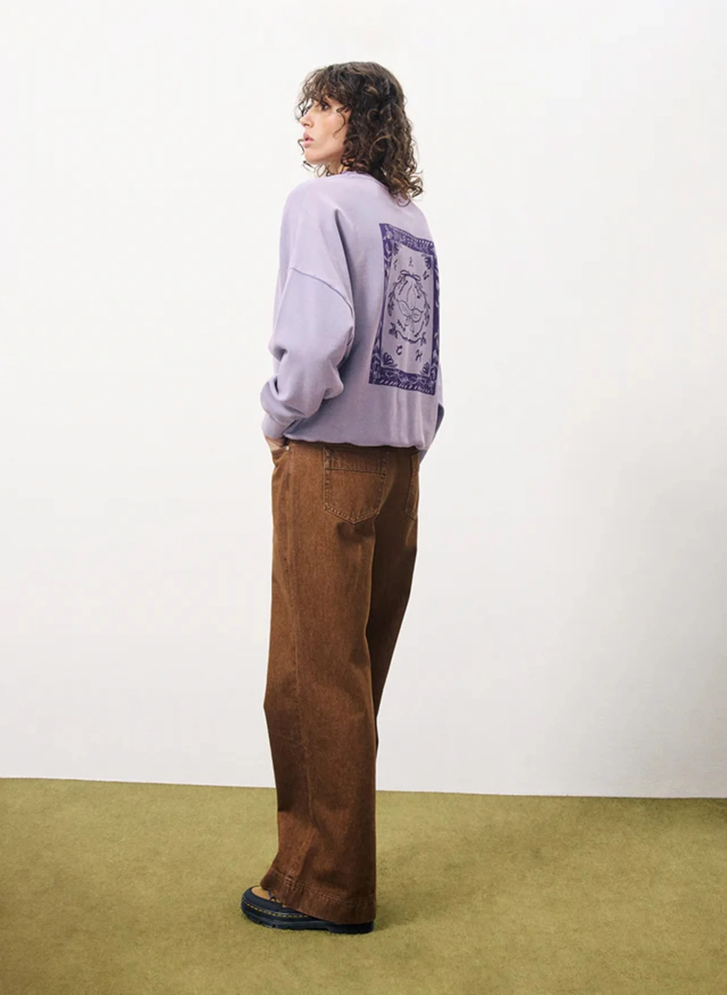 CHERRY - Jean taille haute délavé en coton | Marron