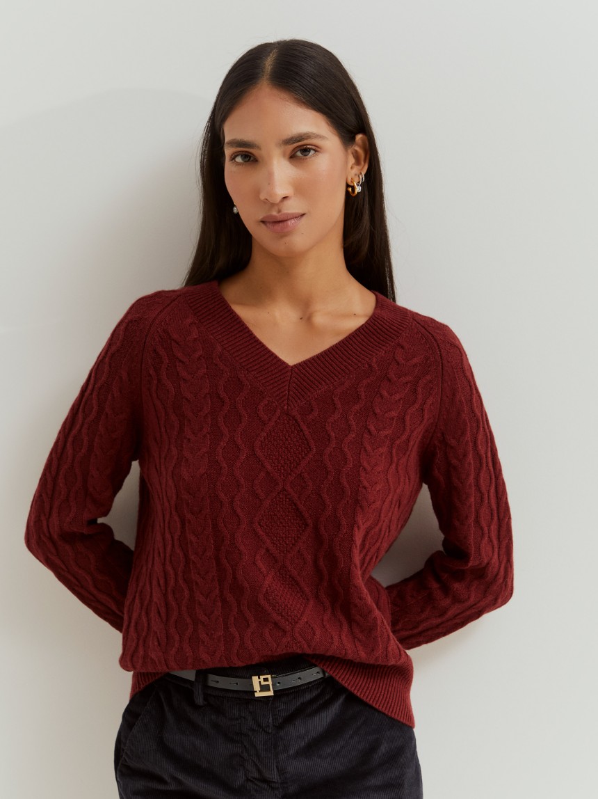 Camisola malha tricotada em lã