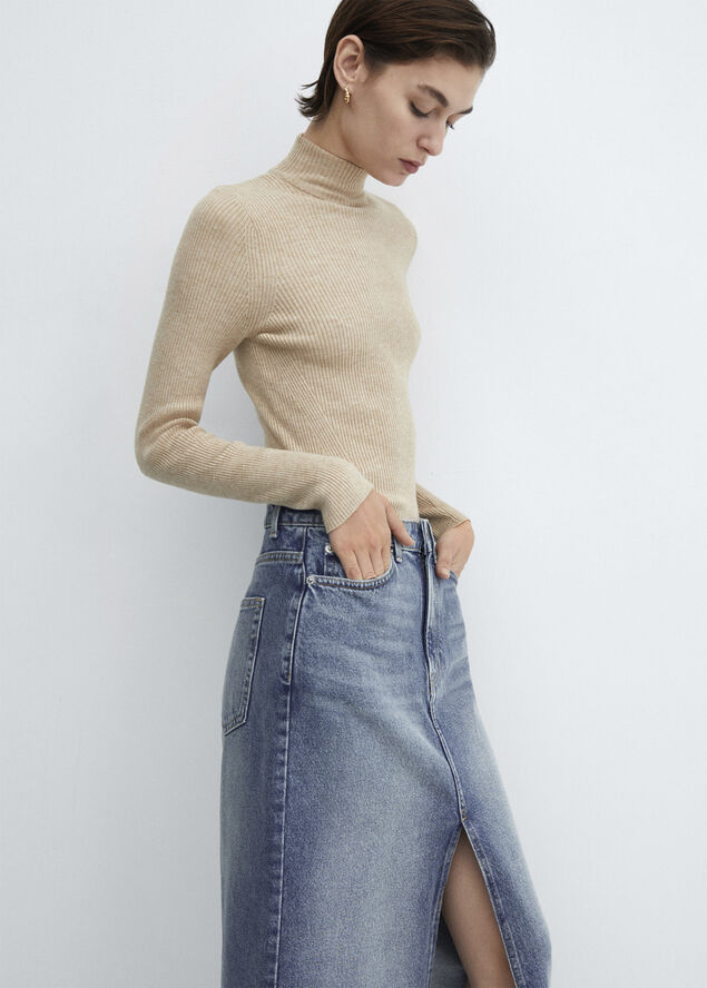 MANGO Long denim skirt Open blue