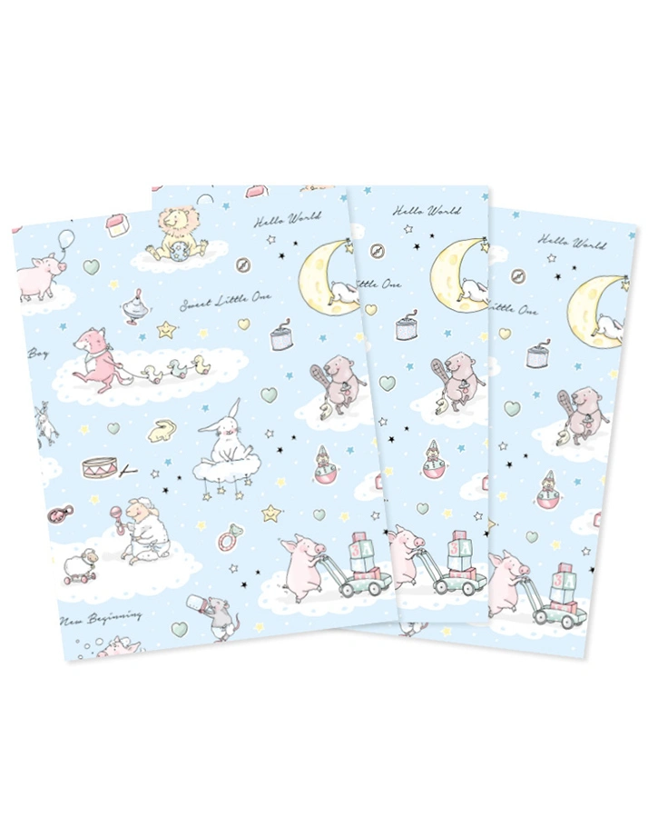 Geschenkpapier BABYTIERE BLAU (69x49 cm) 3er-Set in bunt