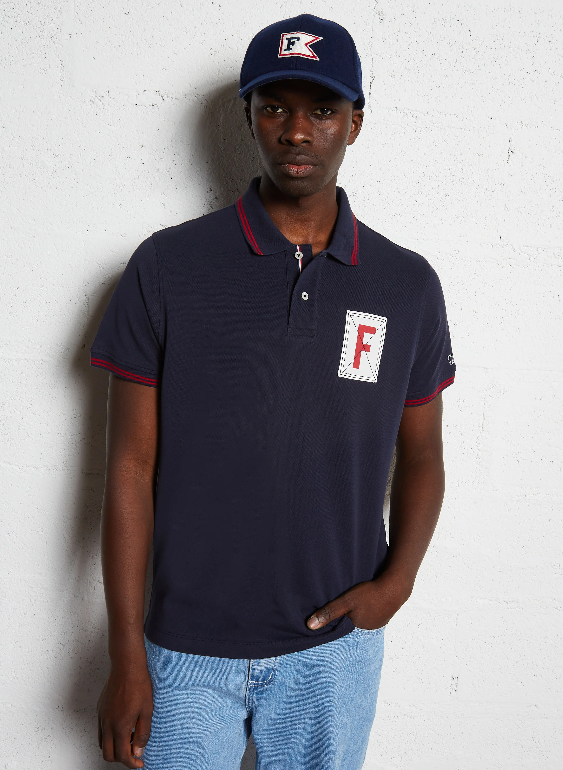 Polo col regular-fit en coton piqué | Bleu