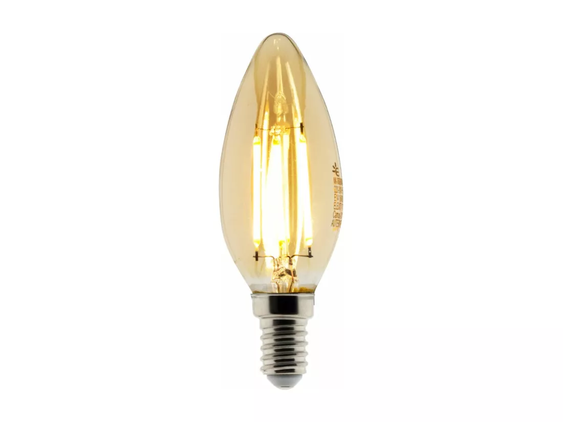 Ampoule déco filament LED ambrée Flamme 4W E14 400lm 2500K - Zenitech
