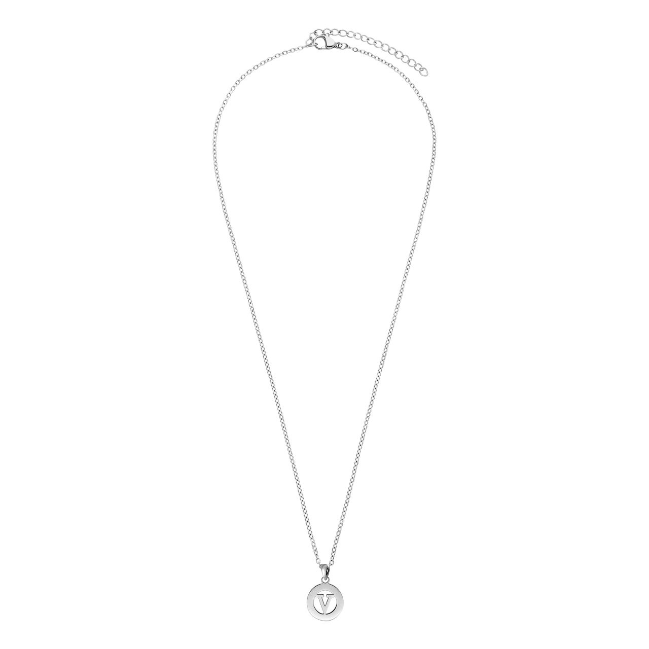 Stalen ketting met letter - V