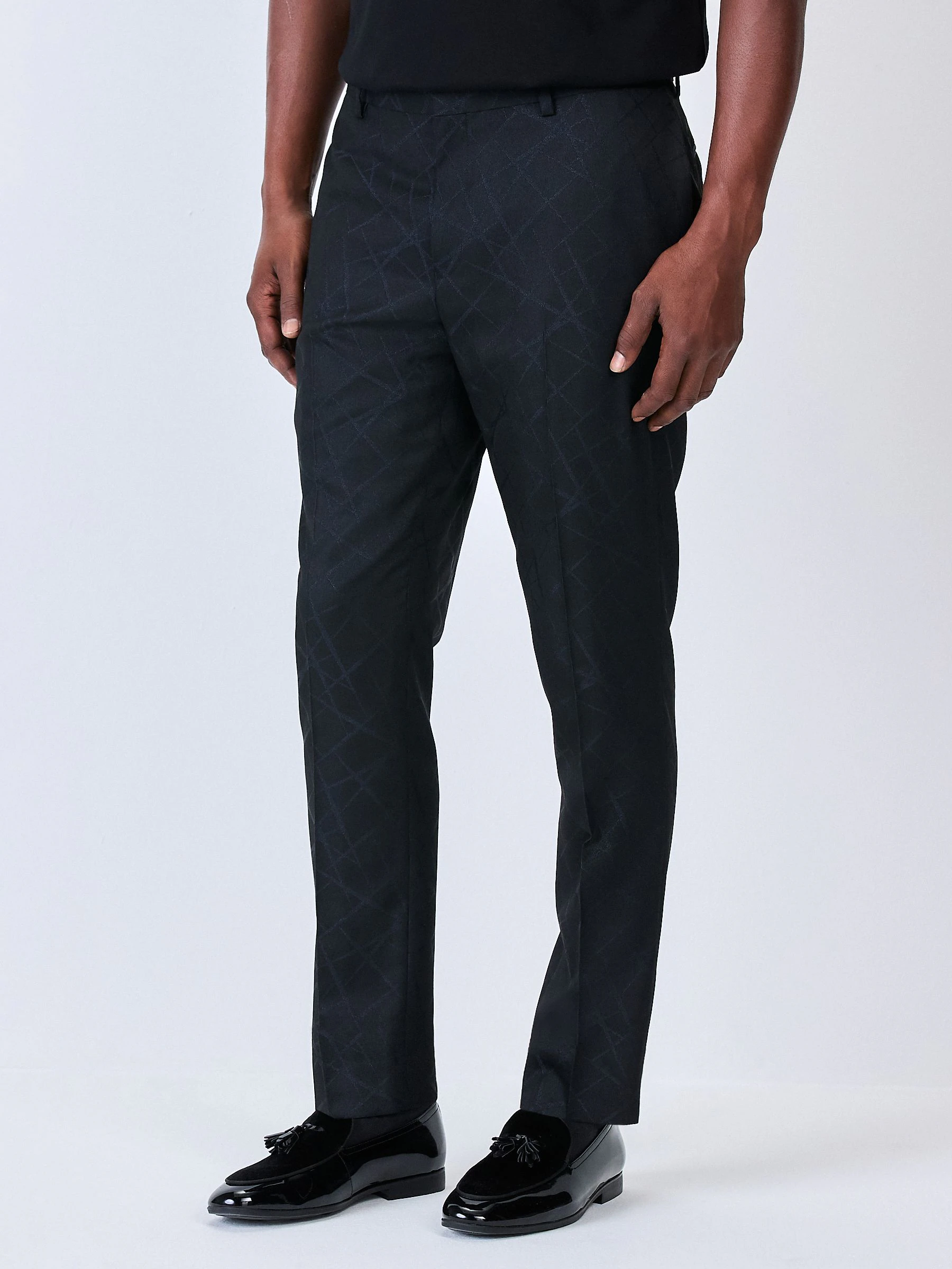 Zwart - Slim Fit Jacquard Texture Tuxedo Suit Trousers