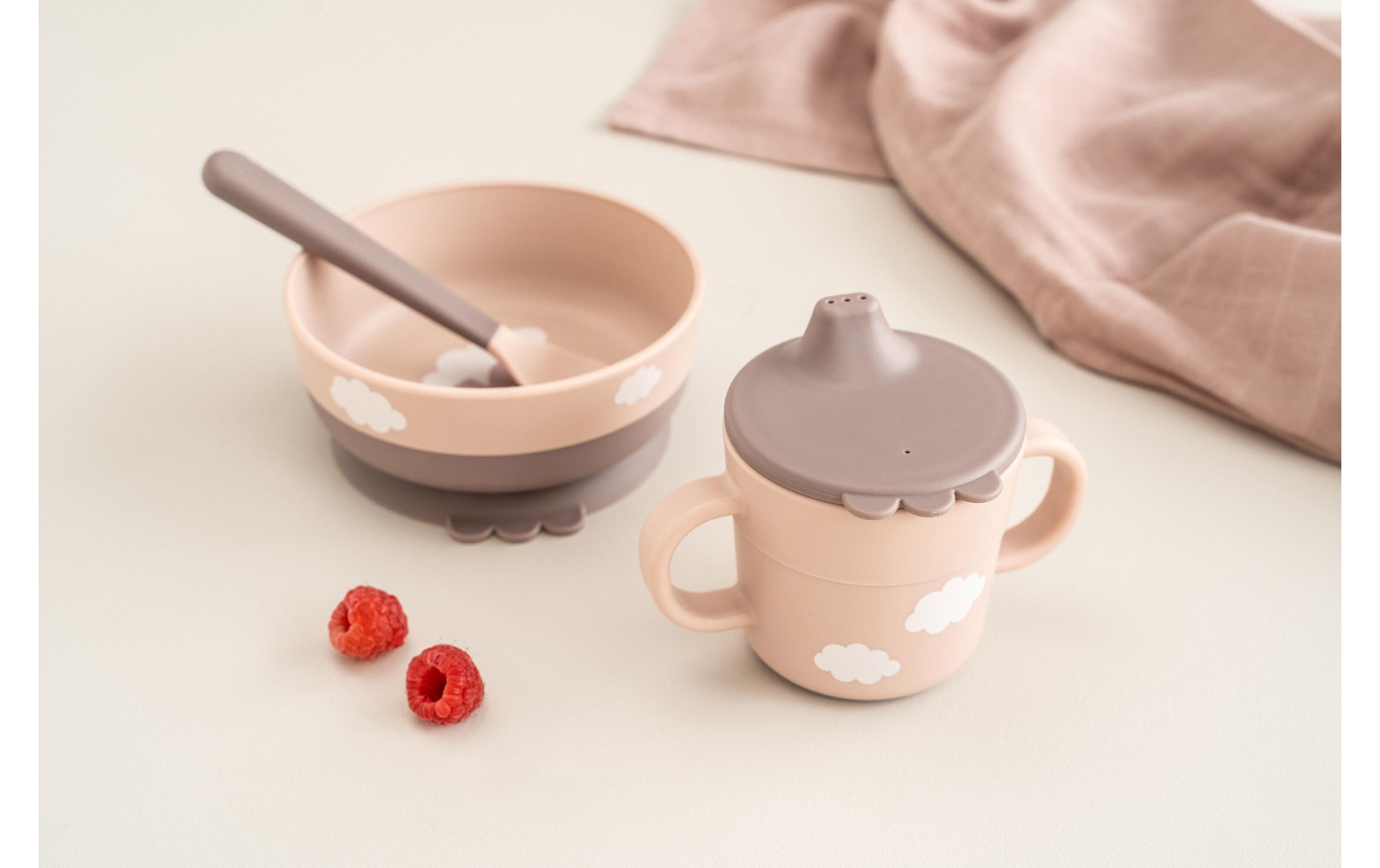 Kindergeschirrset Foodie first meal Happy Clouds RosaFirst-Meal Set mit Saugfuss