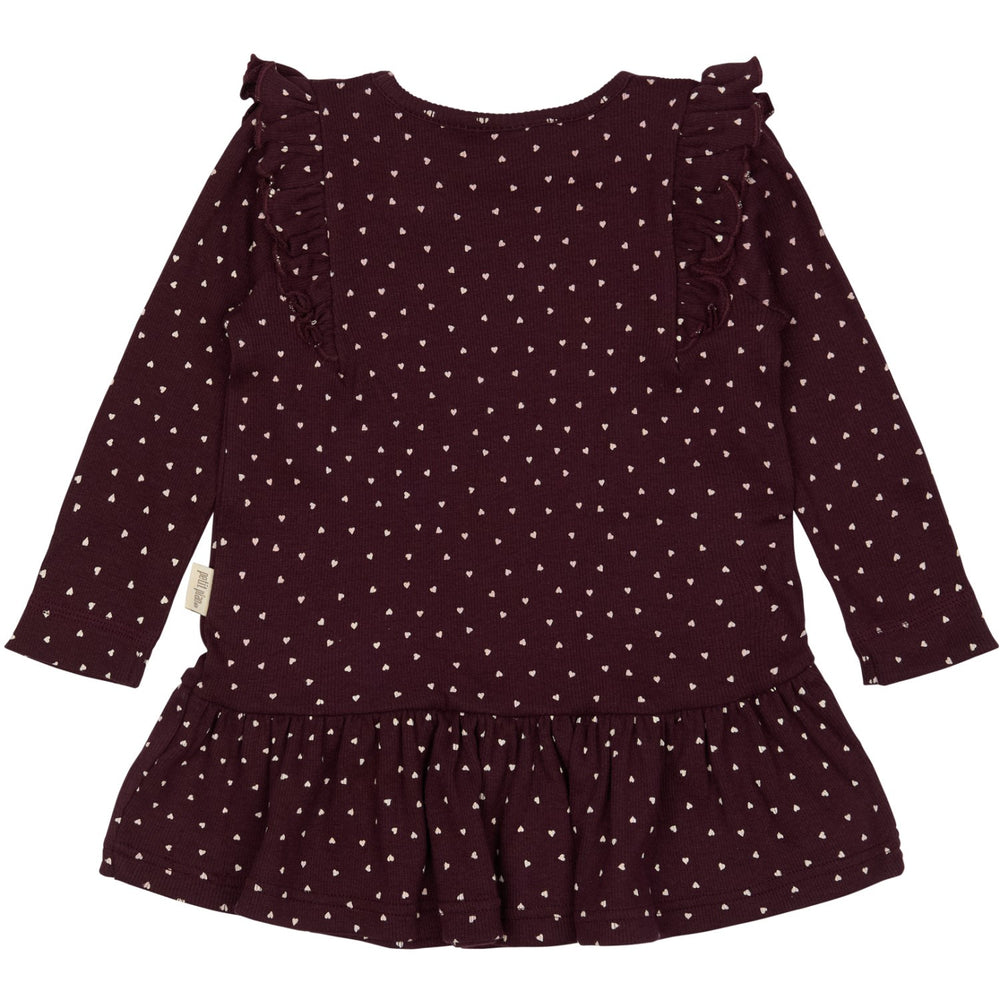 Køb Petit Piao Dark Grape/White Kjole L/S Flæse Modal Heart