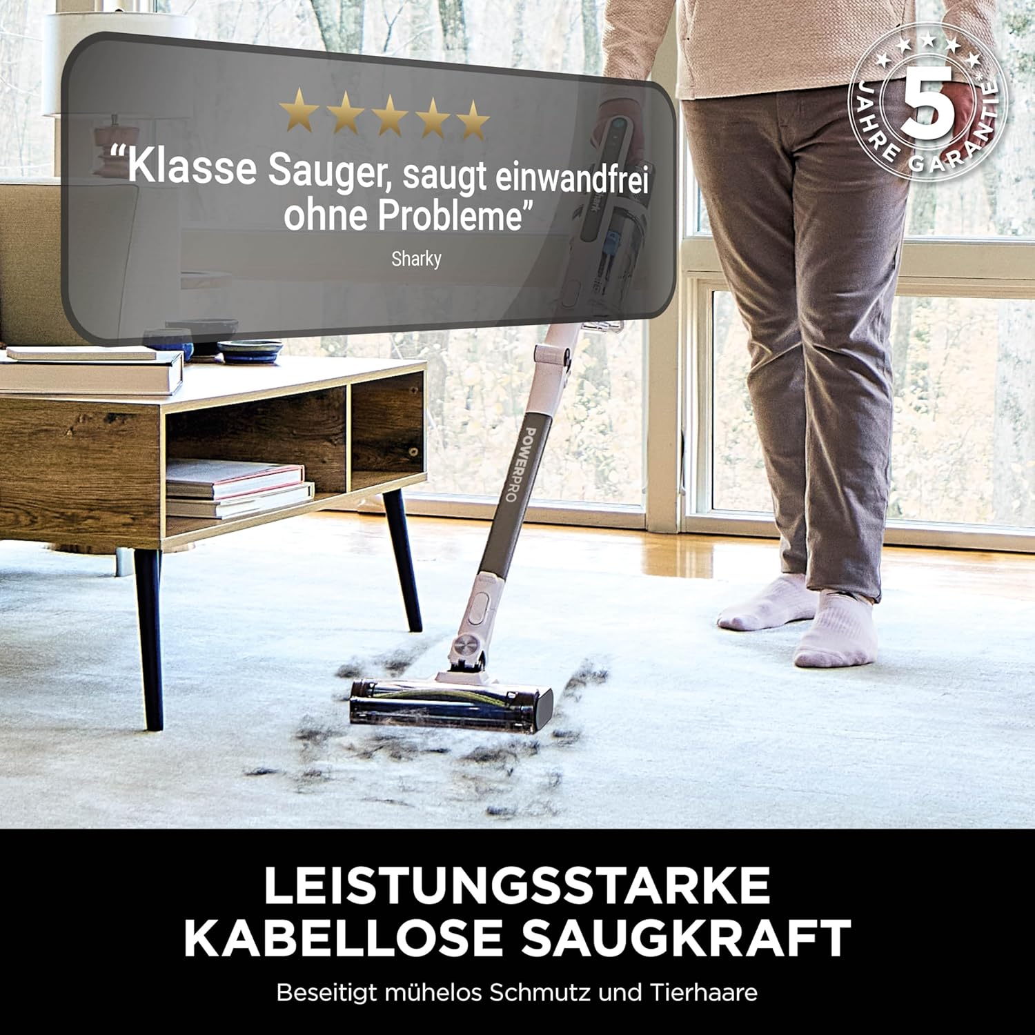 Shark PowerPro Akku-Staubsauger freistehend, bis 50 Min. Laufzeit, kabellos, beutellos, für Tierhaare, Allergiker, Teppich und Hartböden, mit LED-Licht und Knickgelenk-Rohr, grau metallic, IZ380EUT