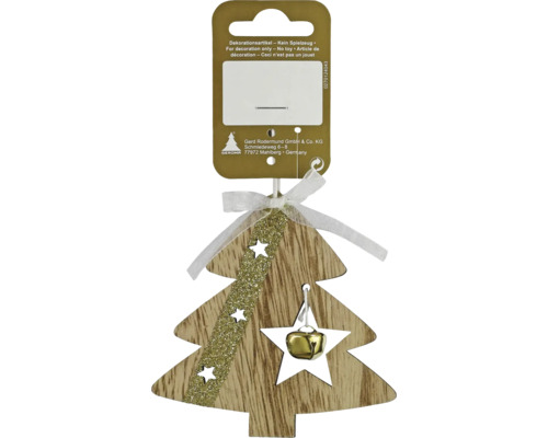 Kerstdecoratie hangende boom met ster, hout, goud