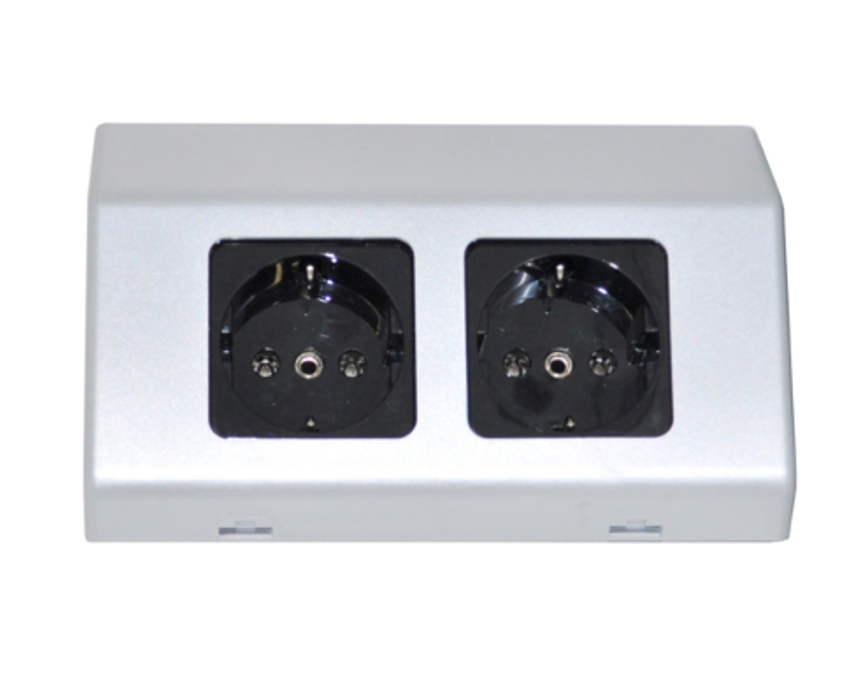 Inbouw / opbouw dubbele contactdoos zilvergrijs
