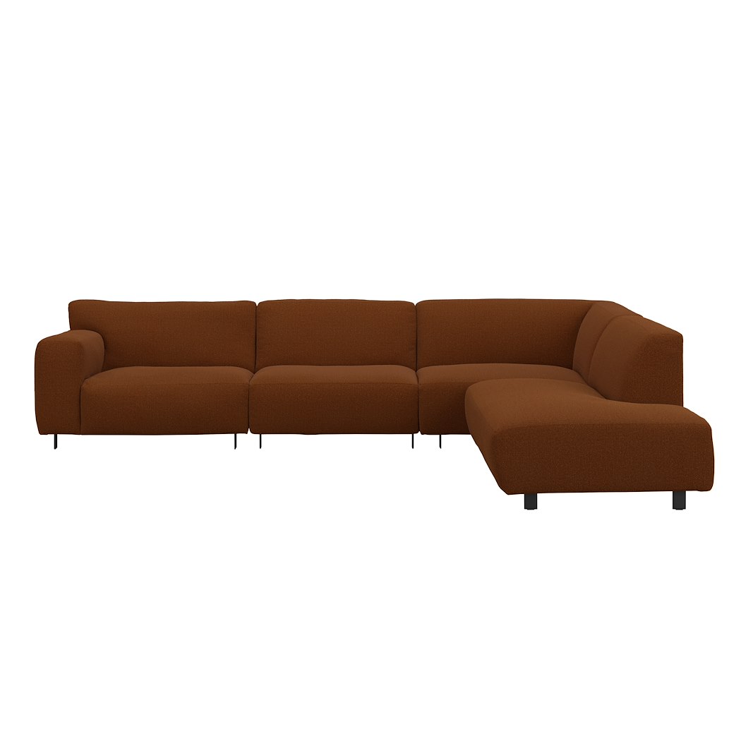 Vesta hjørnesofa 3-seter med åpen ende høyre, Big hjørnemodul, Tekstil Gianni Bronze, standardsøm, sort metallben 10 cm, Comfort CM