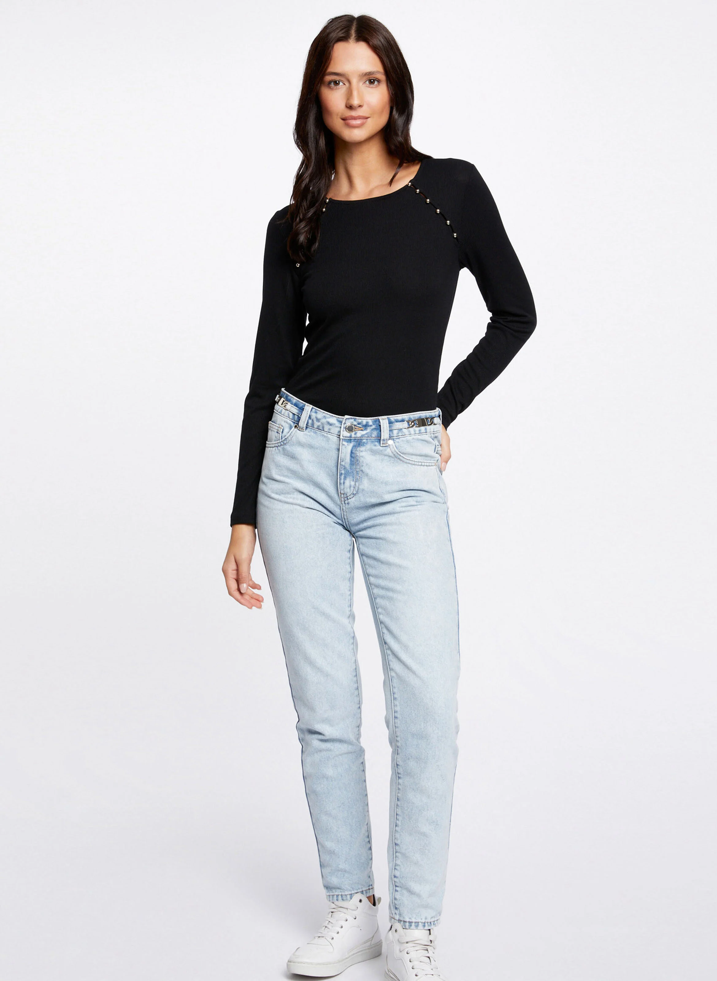 TMILIE - Tee-shirt col rond ajusté| Noir