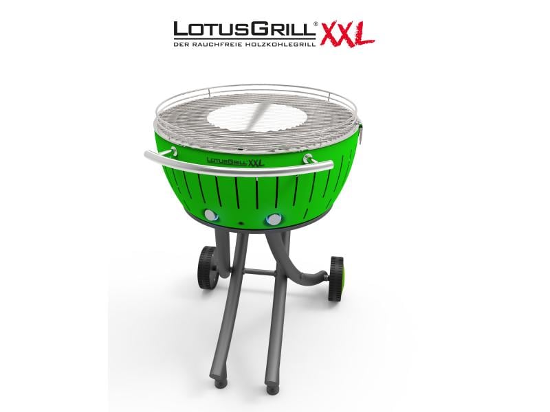 LotusGrill Holzkohlegrill XXL Limettengrün Rauchfreier Holzkohle-Grill für Garten und Balkon