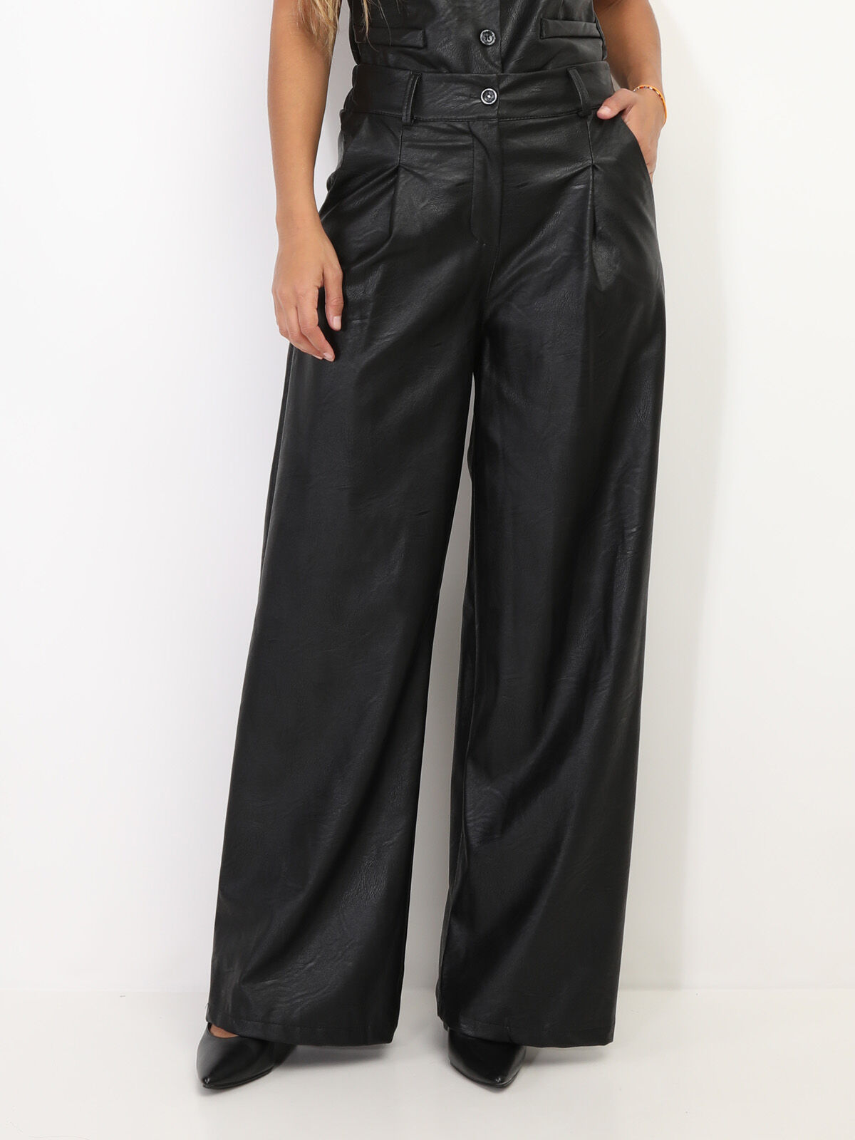 Pantalon large en simili- Noir