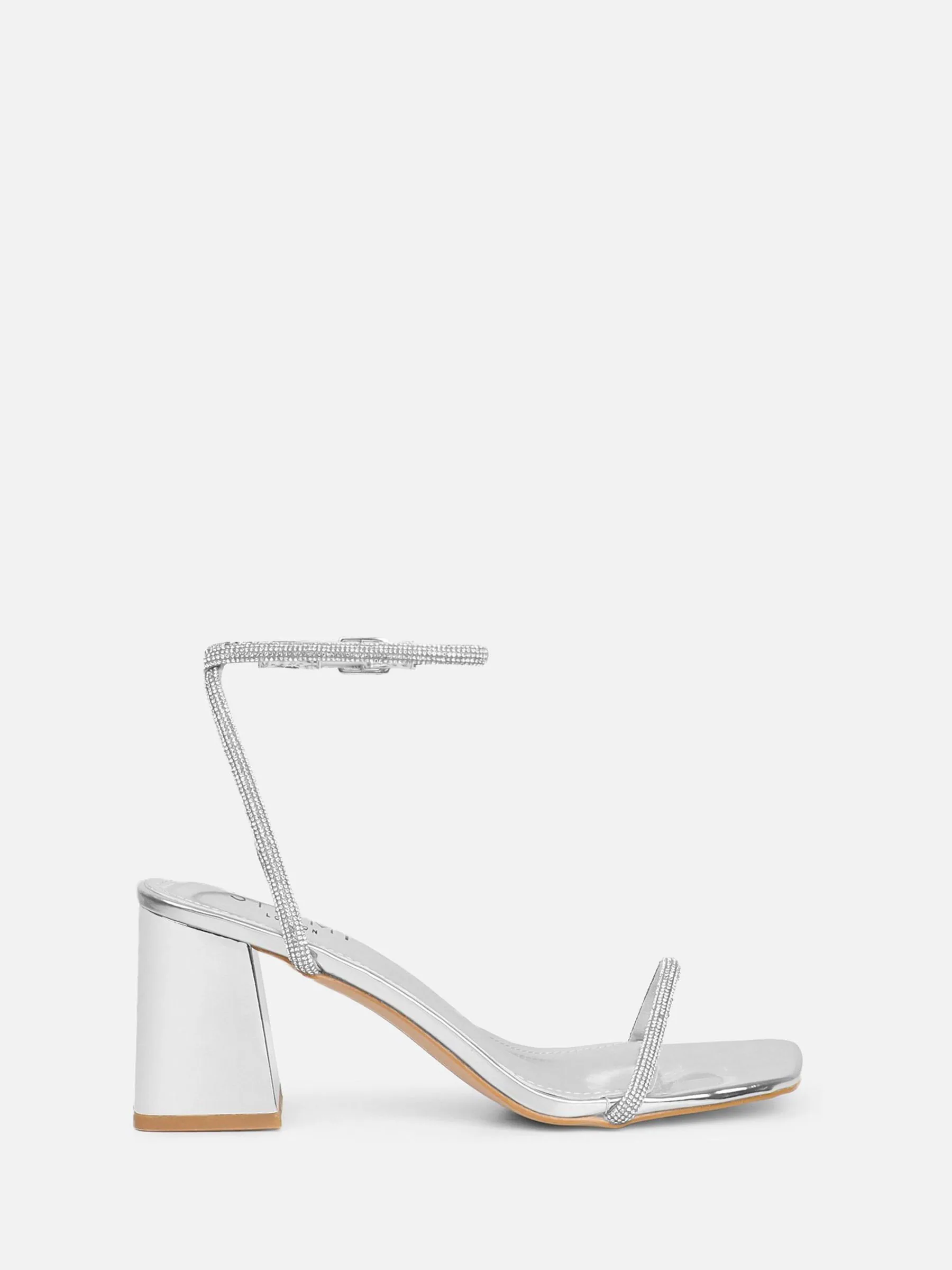 Zilver - Simmi London Ciel Diamante Low Block Heeled Sandals