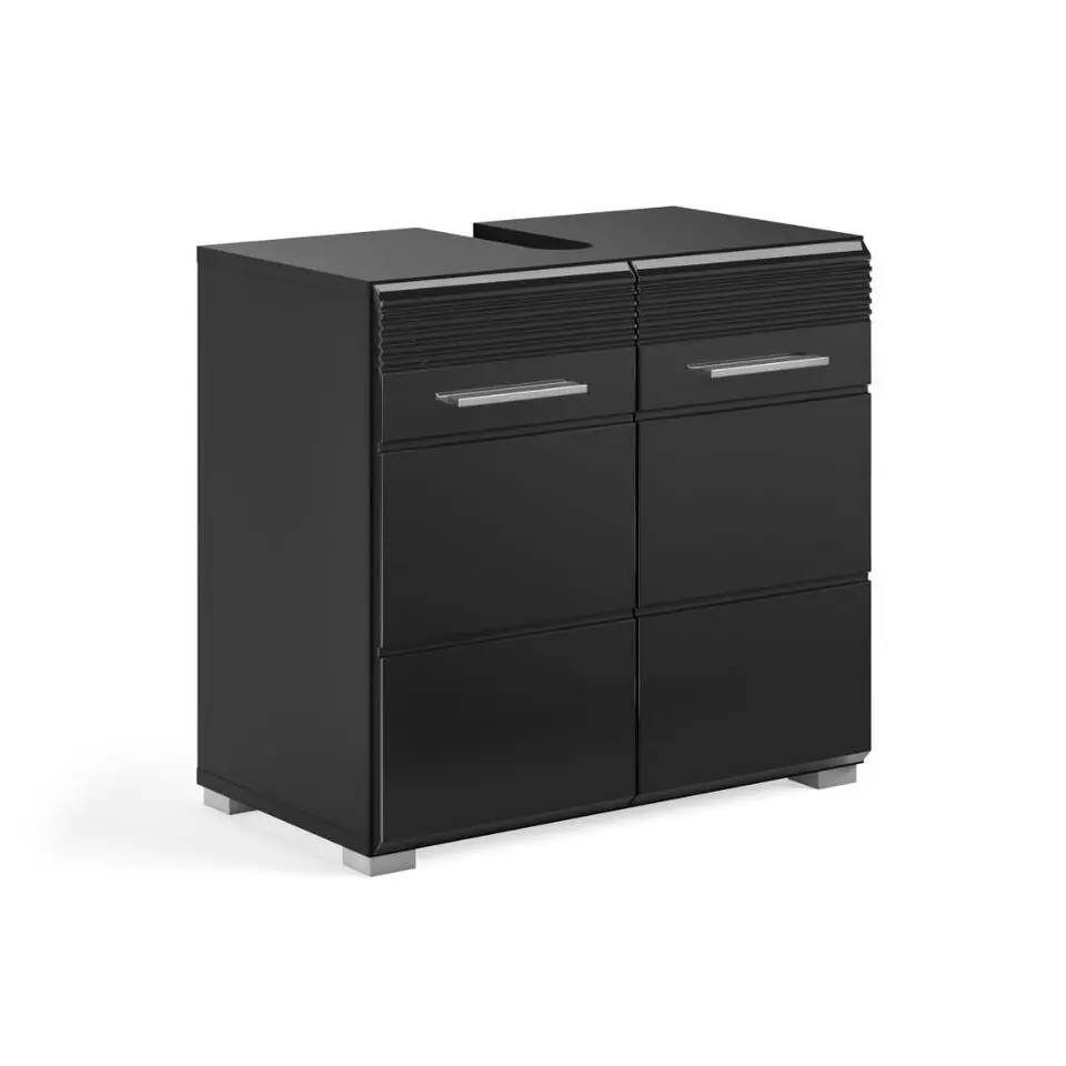 Hioshop Linus wastafel 2 deuren zwart hoogglans- zwart