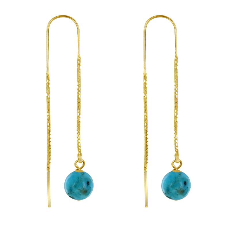 Boucles d'Oreilles Chainette Argent Doré et Perles de Turquoise