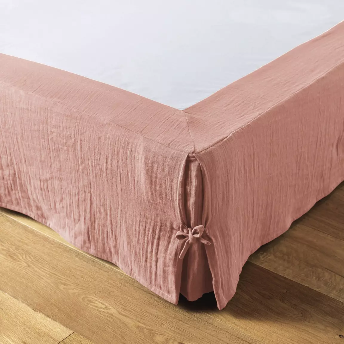 Cache-sommier Gaze de coton (90 x 190 cm) Gaïa Rose pêche