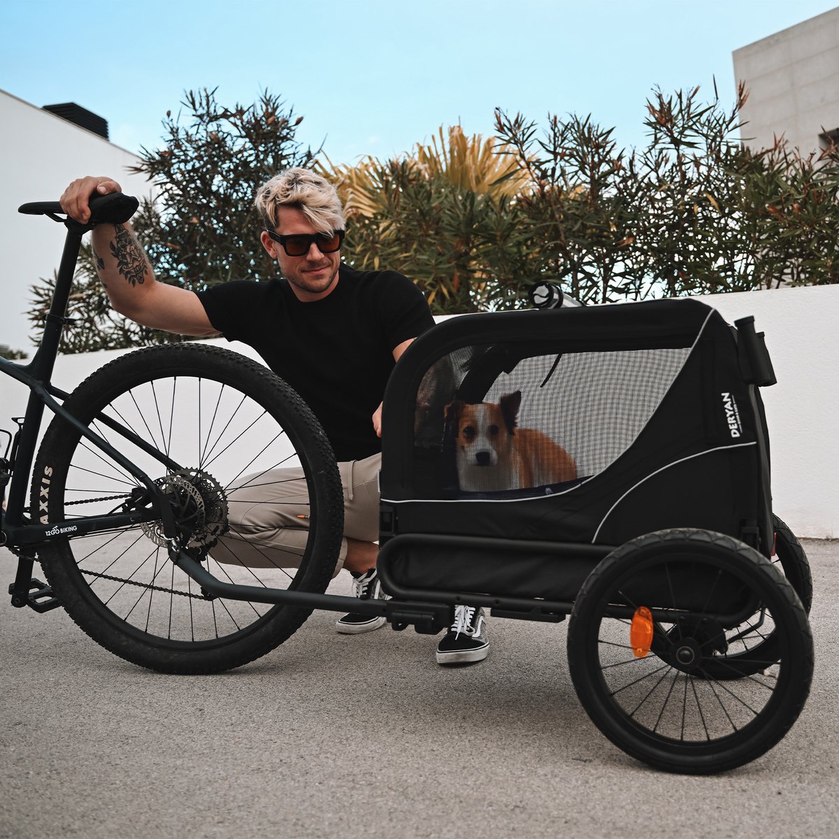 Deryan 2-in-1 opvouwbare hondenfietskar