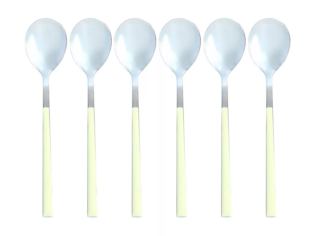 Novastyl - Lot 6 Cuilleres De Table Colorama 21.5cm En Acier Inoxydable Creme