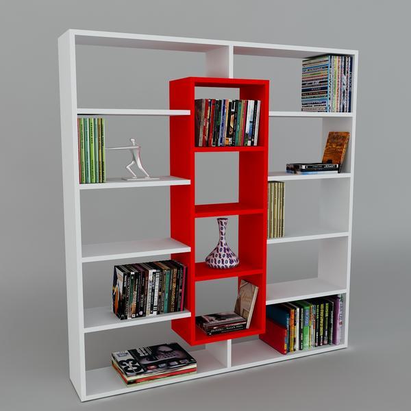 Bücherregal - weiß - rot - 135,7 cm hoch