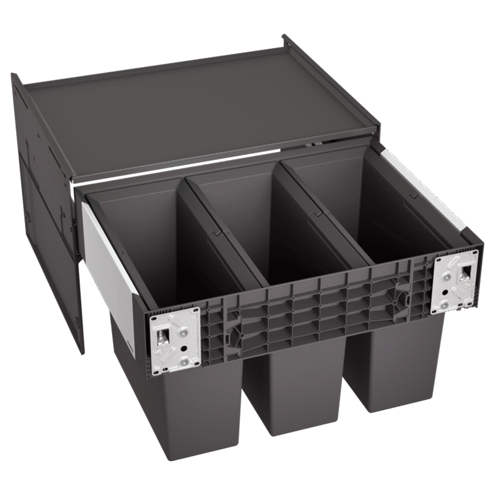Einbau-Mülltrennsystem - schwarz-grau - Frontanbindung - 3 x 15 Liter