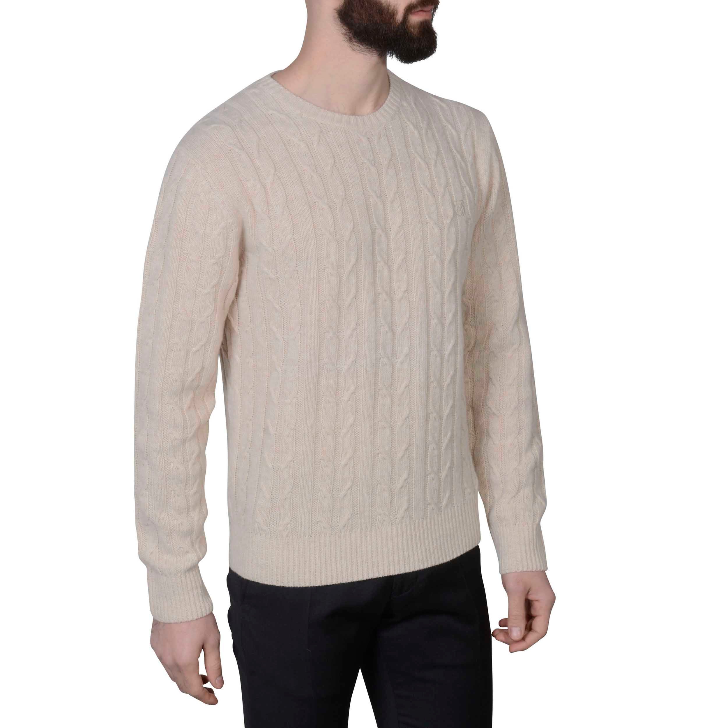 Pull torsadé laine et cachemire beige