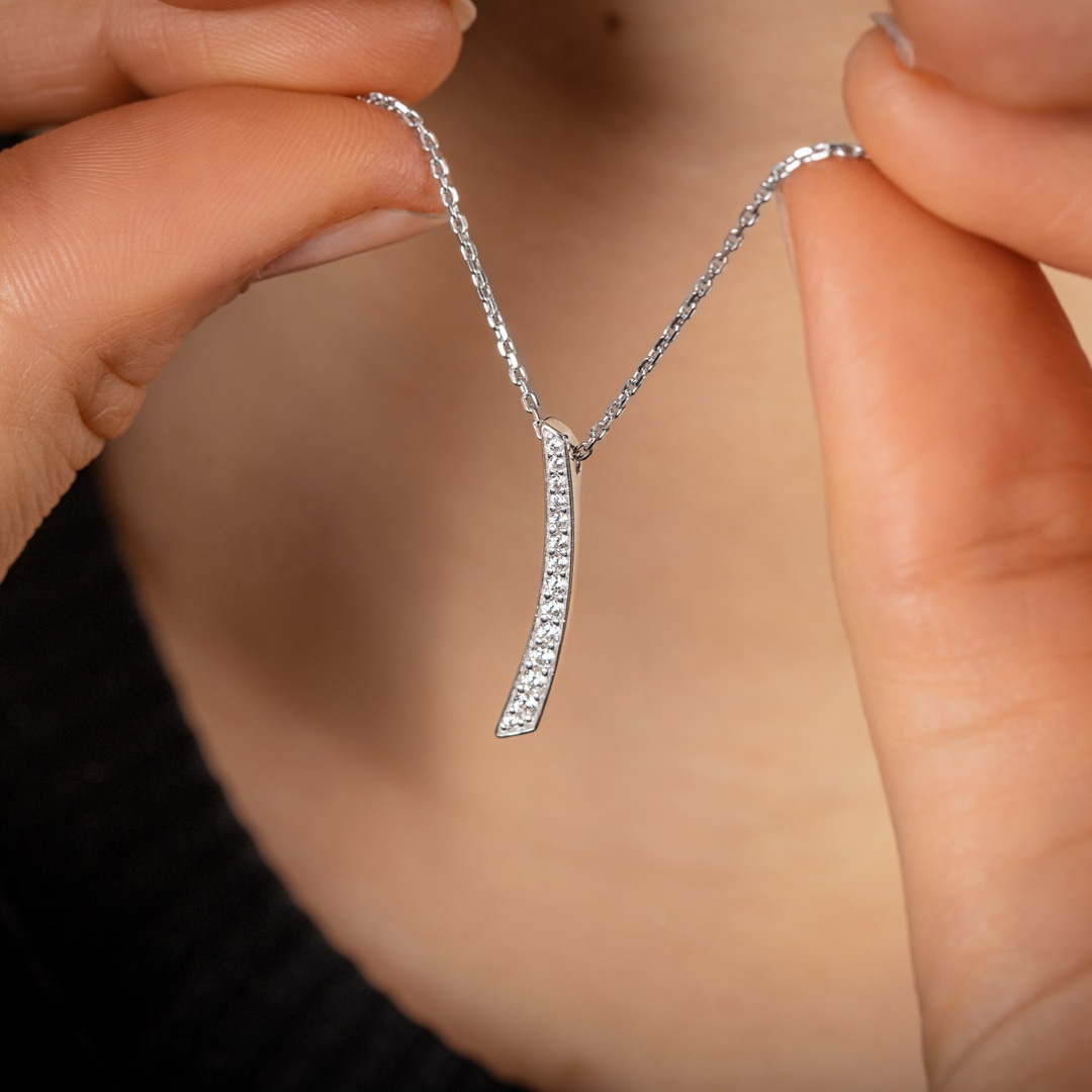 Collier mit Anhänger 925 Silber rhodiniert mit Zirkonia 43cm