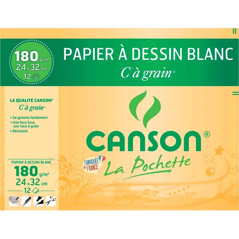 Pochette 12 feuilles papier dessin blanc 24 x 32 cm Canson® 