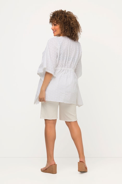 Kimono-Bluse, Lochspitze, Oversized, 3/4-Arm, Quasten