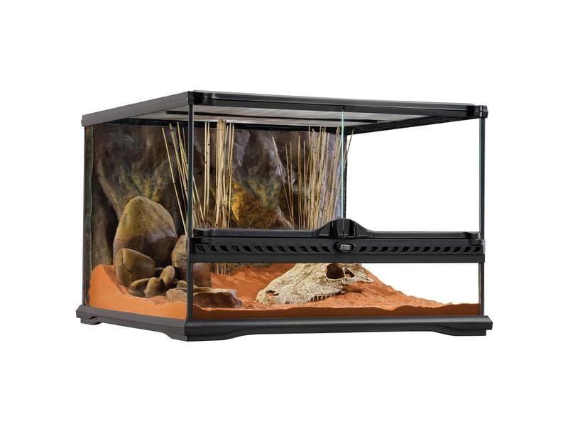 Exo Terra Glasterrarium Natural Small/Low, 45 x 45 x 30 cm Terrarium für Reptilien und Amphibien inkl. Steinmotivrückwand