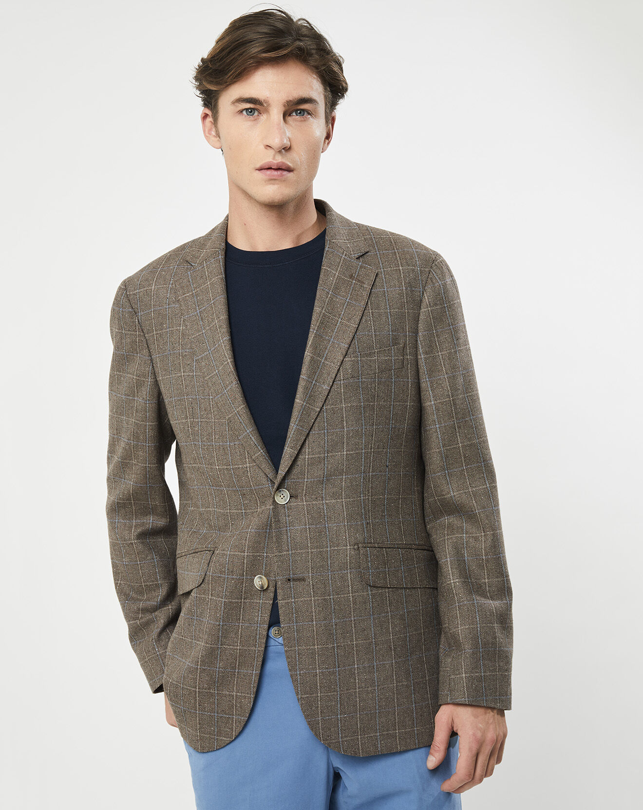 Hackett London Veste en Laine & Soie à carreaux marron