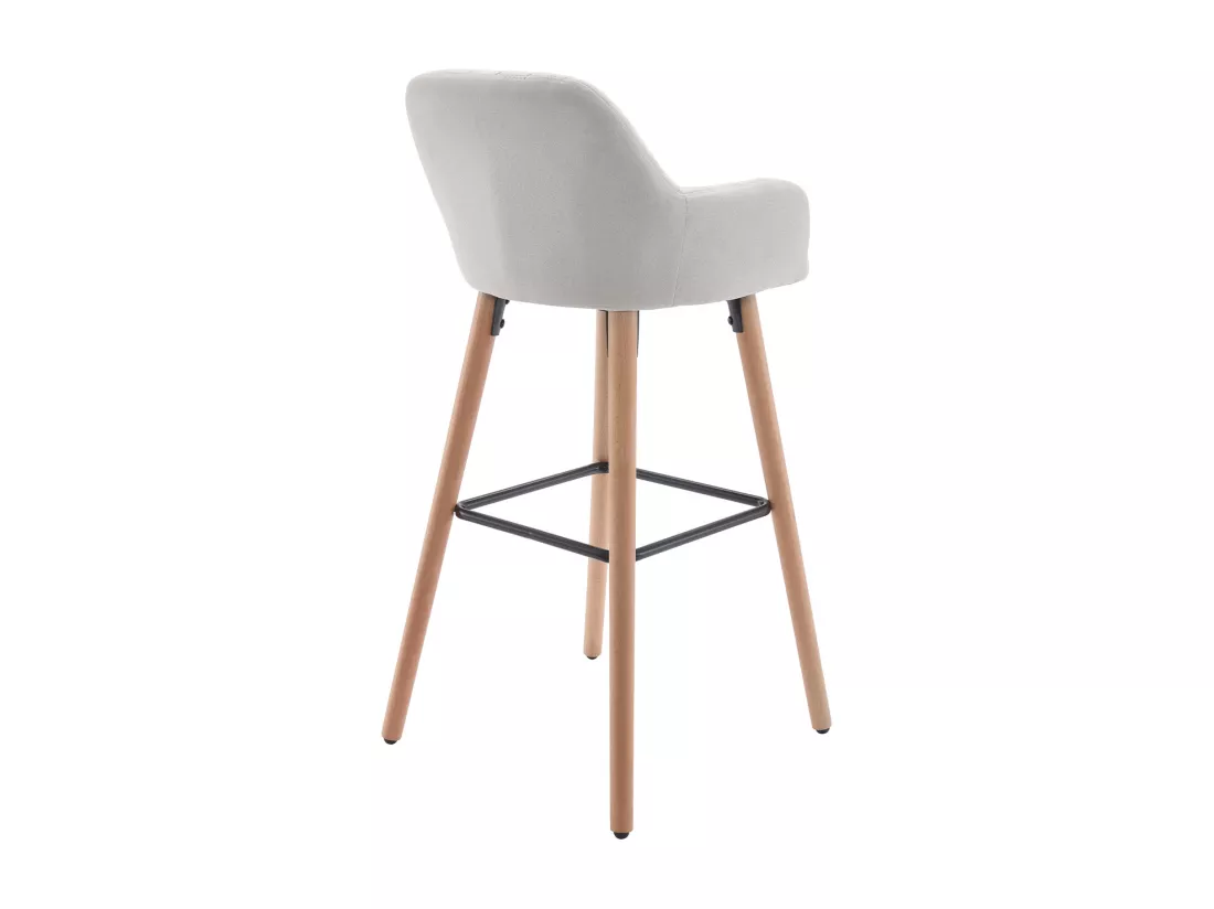Lot de 2 tabourets de bar en tissu et pieds bois de hêtre - Crème - ELEANA