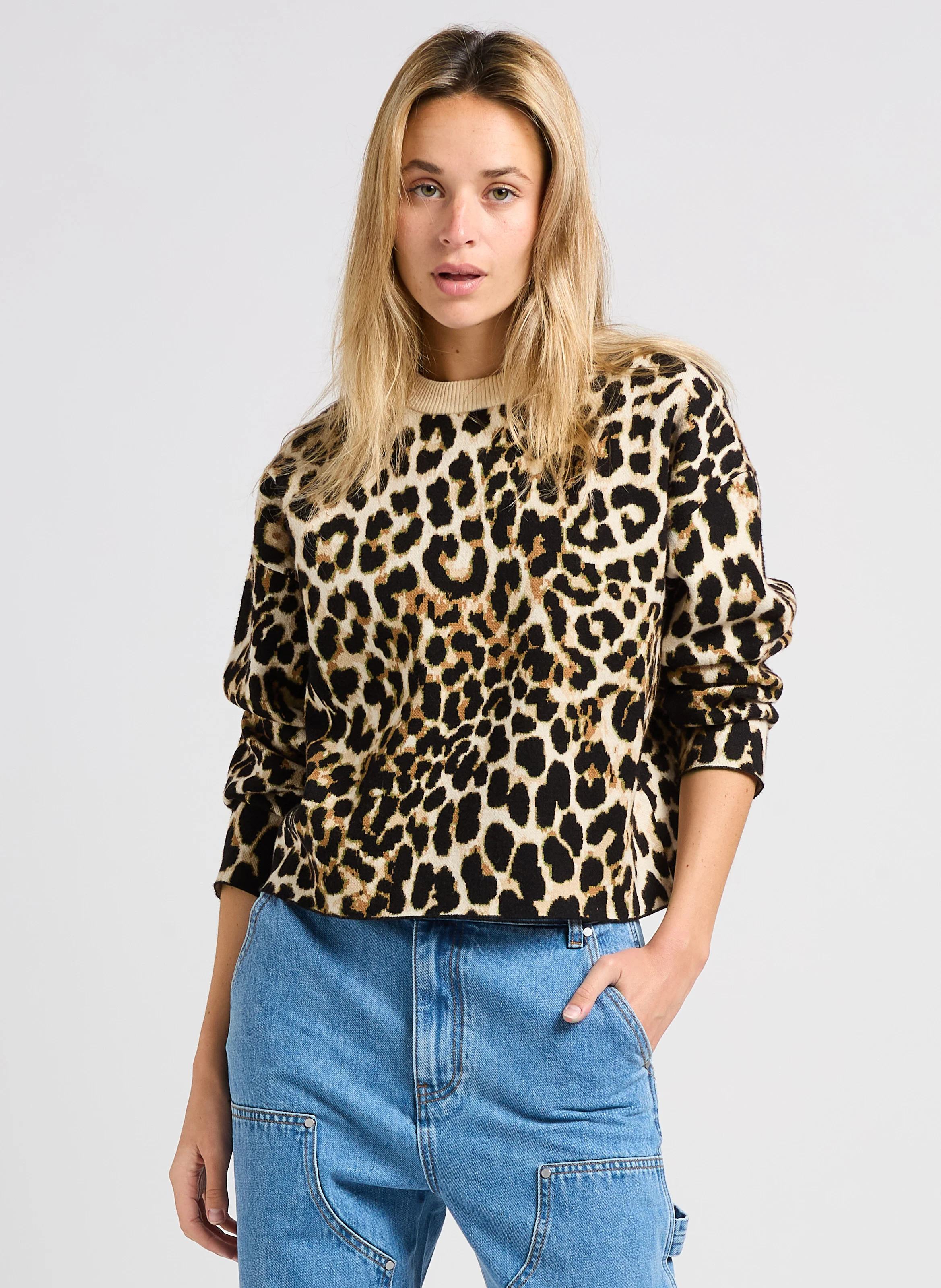 PALEO - Pull ample col rond imprimé | Marron