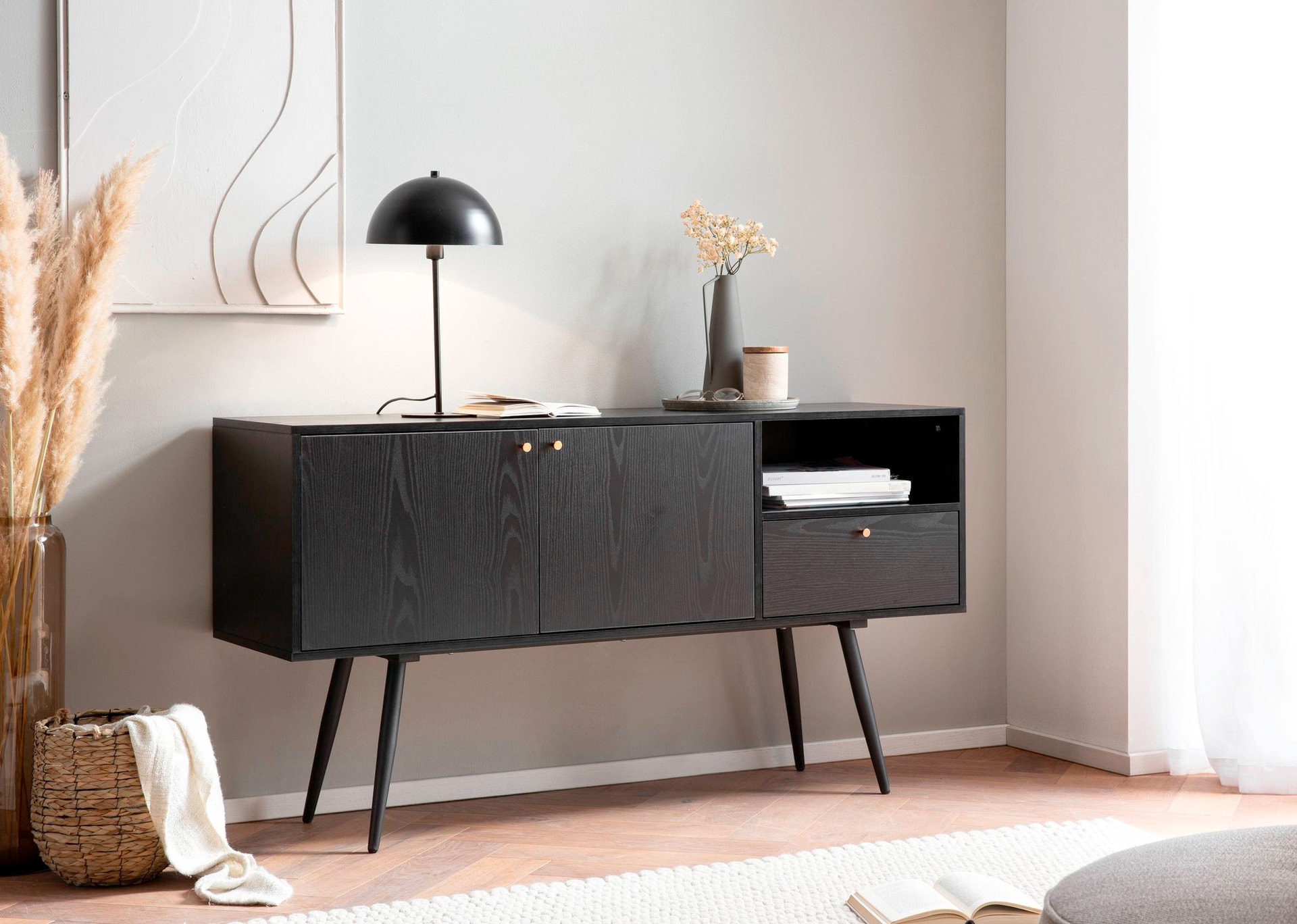 Sideboard 140 x 75 cm schwarz matt
