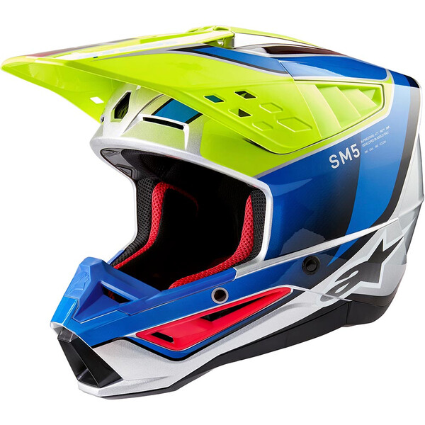 Alpinestars - Casque S-M5 Sail Bleu / Jaune fluo / Argent / Brillant