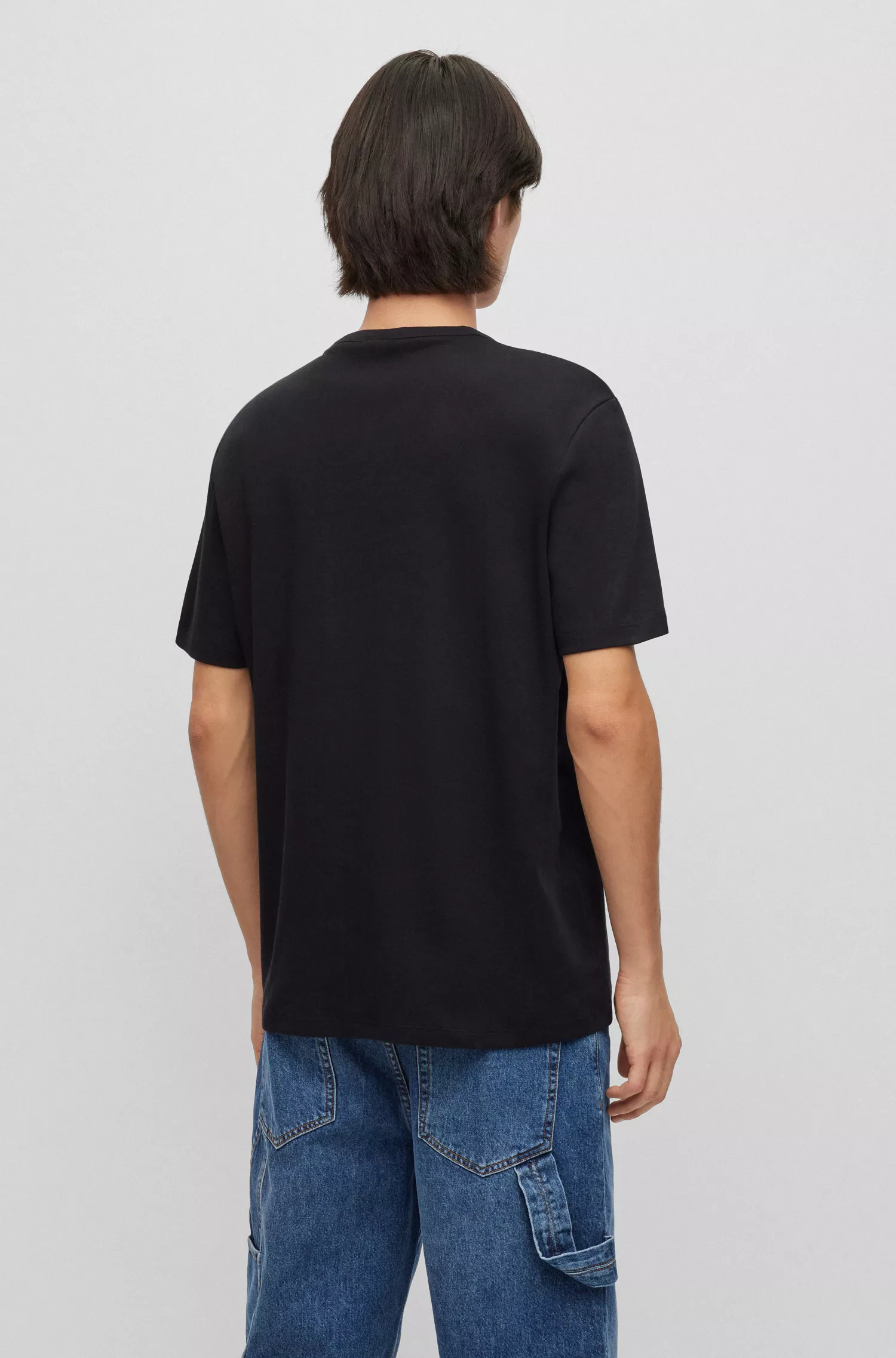 Camiseta HUGO vermelha de algodão Pima com modelagem regular e logo contrastante.