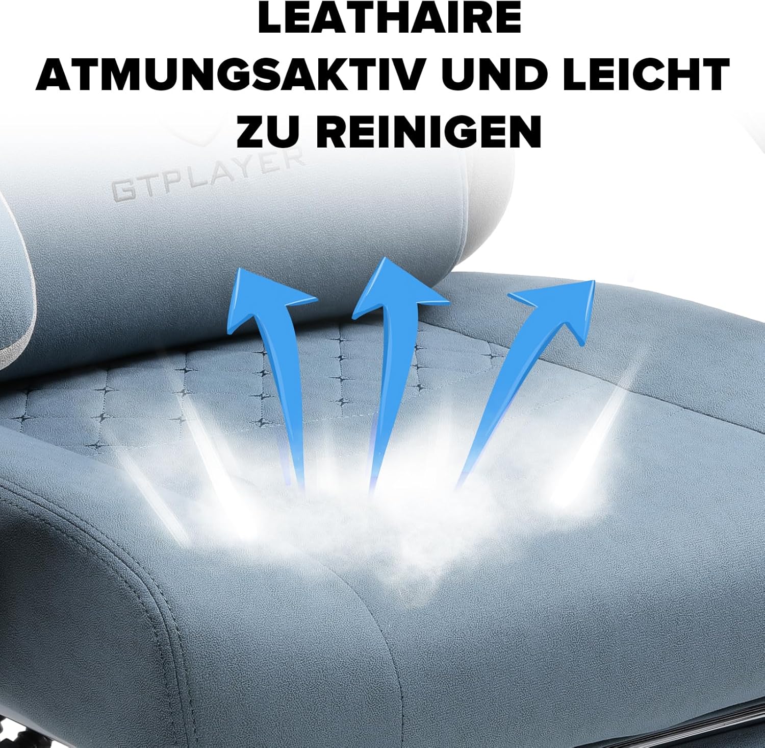 GTPLAYER Gaming Stuhl Ergonomischer Gaming Sessel Schreibtischstuhl mit Stoffoberfläche, Federsitzkissen, Verbindungsarmlehnen und Fußstütze Hellblau