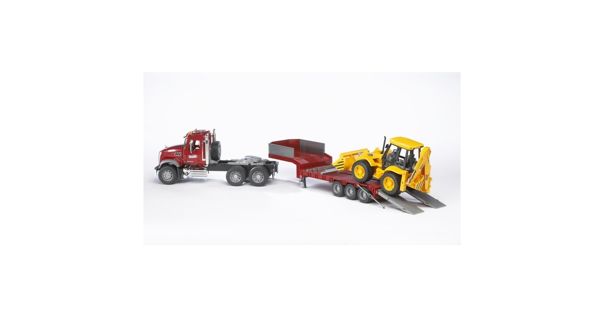 bruderMACK Granite truck met dieplader en JCB 4CX Modelvoertuig  (02813)