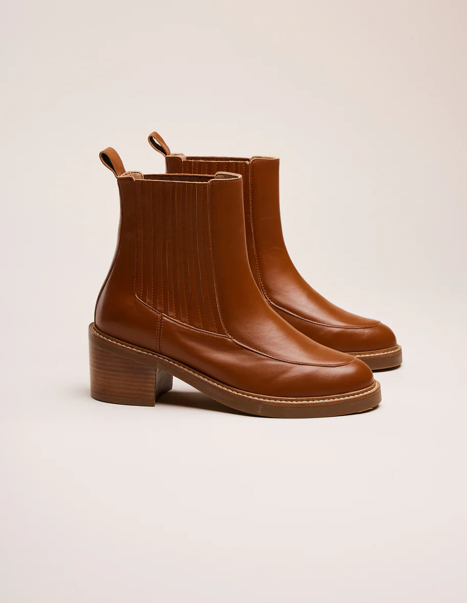 Bottines à talons Janine - Cuir cognac
