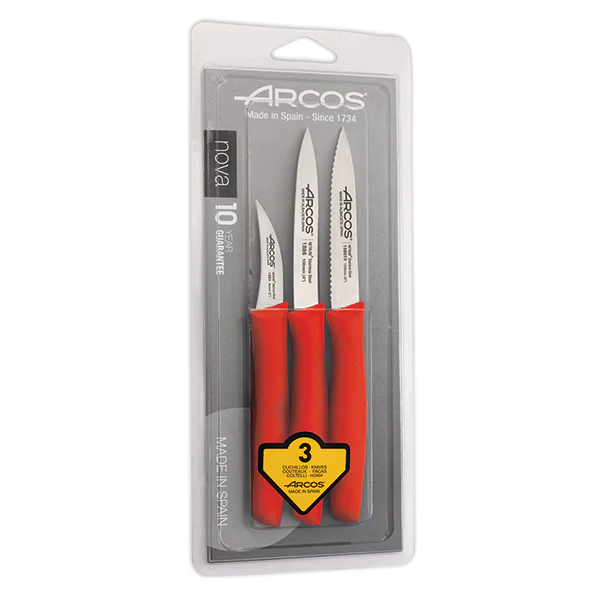 Set 3 couteaux d'office Nova coloris rouge Arcos