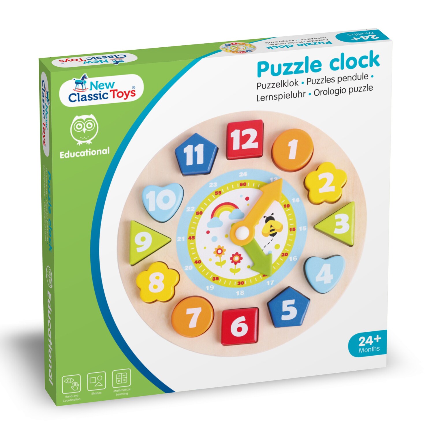 Puzzle Uhr Lernspielzeug für Kinder aus Holz mit Zahlen und Uhrzeiten