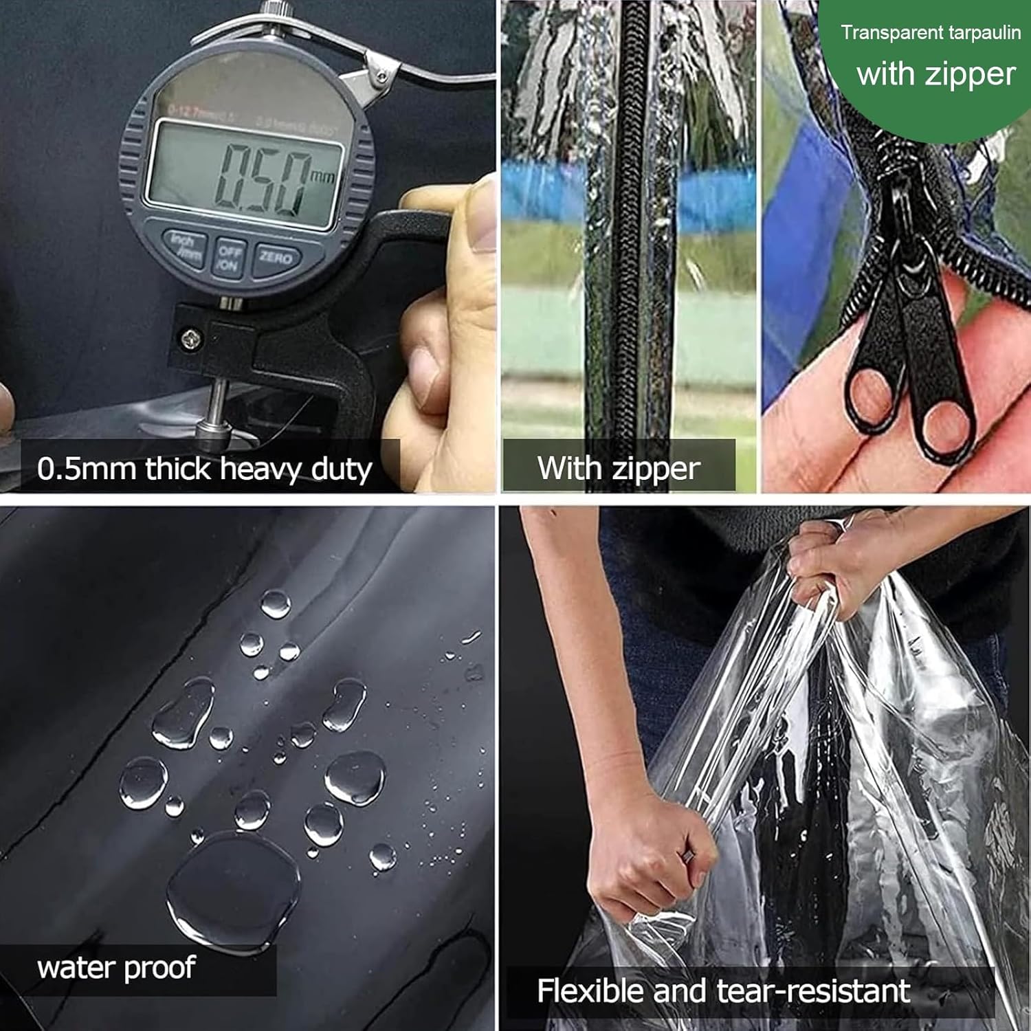 Transparente PVC Plane Seitenteil Mit Reissverschluss Tür, Mit Ösen, Outdoor Durchsichtige Plane Vorhänge,Pergola Terrasse Veranda Carport Pavillon wasserdichte Regenfest(H2.2xW3m/H7.2xW9.8ft)