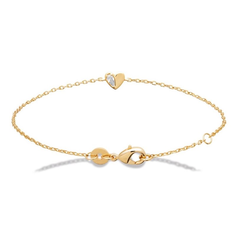 Bracelet petit coeur et goutte d'oxyde de zirconium Plaqué OR 750 3 microns