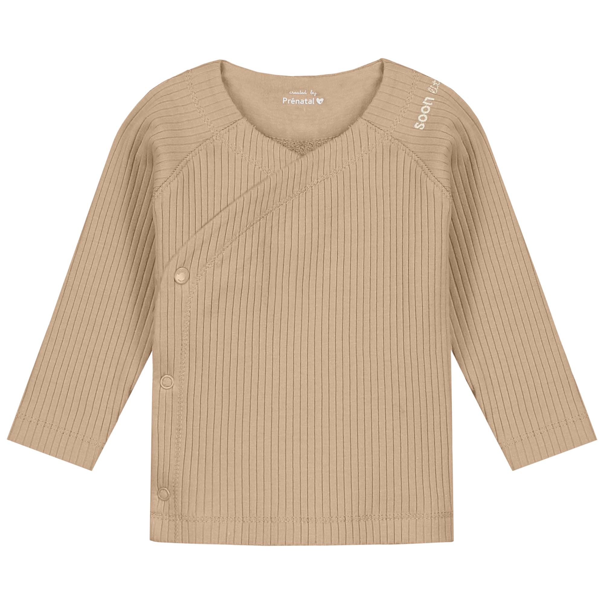 Prénatal newborn overslagshirt rib lange mouwen effen taupe