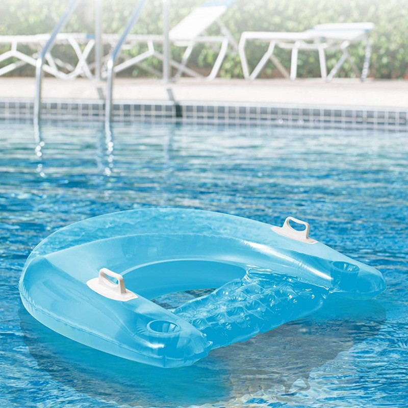 (95cm) Aufblasbare Wasser Luftmatratze Wassersessel Schwimmstuhl mit Rückenlehne und Getränkehalter - Blau