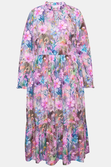 Kleid, A-Line, Blumenmuster, Langarm